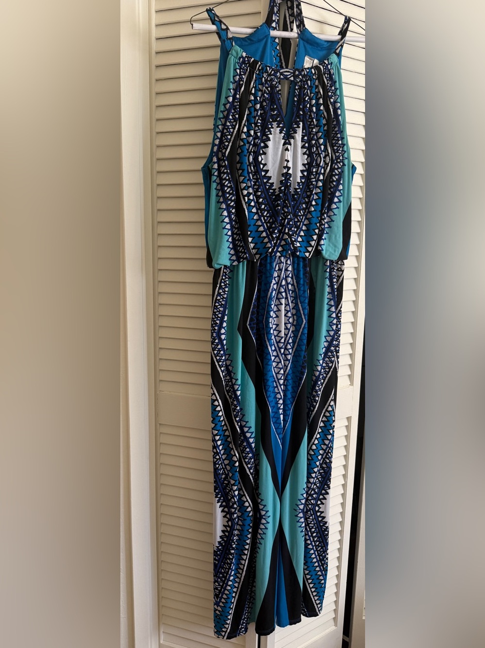 Back-Tie Maxi Dress Size 2X Emma & Michele Geometric Blues - Picture 3 of 13
